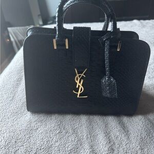 Authentic Yves Saint Laurent Black Satchel with Gold Accents